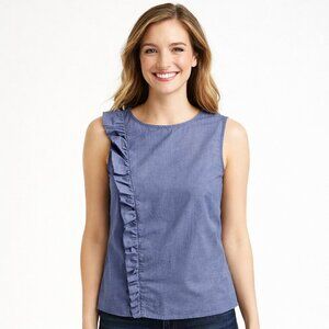 Banana Republic Blue Side Ruffle Cotton Stretch Womens Zip Up Blouse Size 6